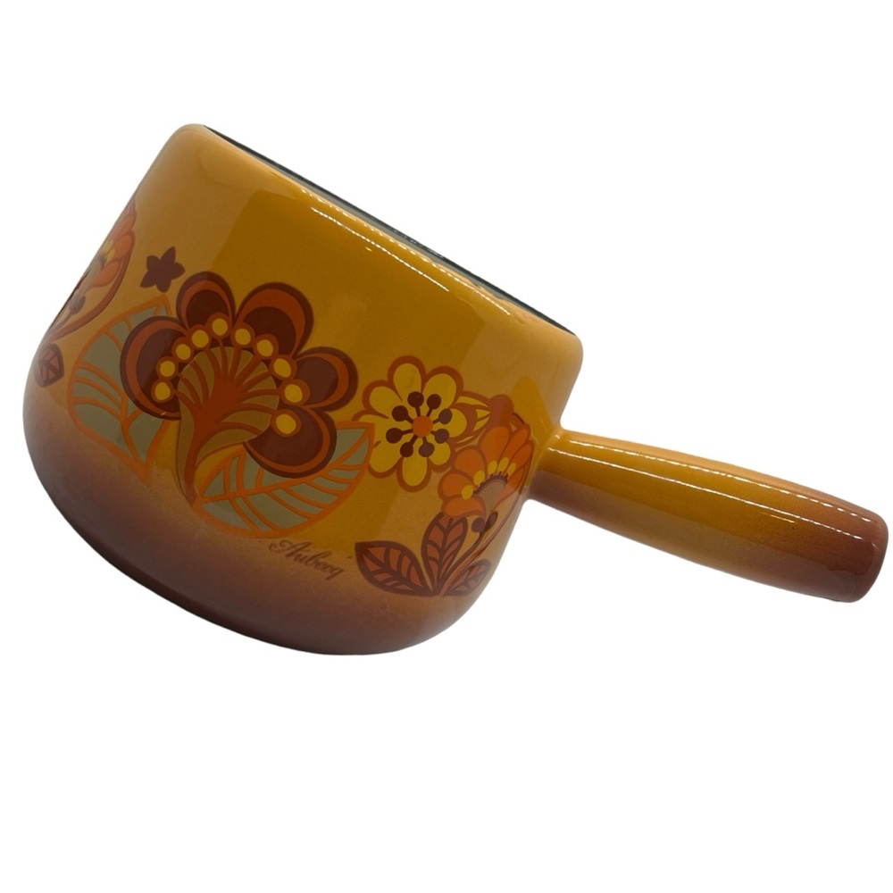 Vintage 70s Aubecq Enamelware Floral Pot, France